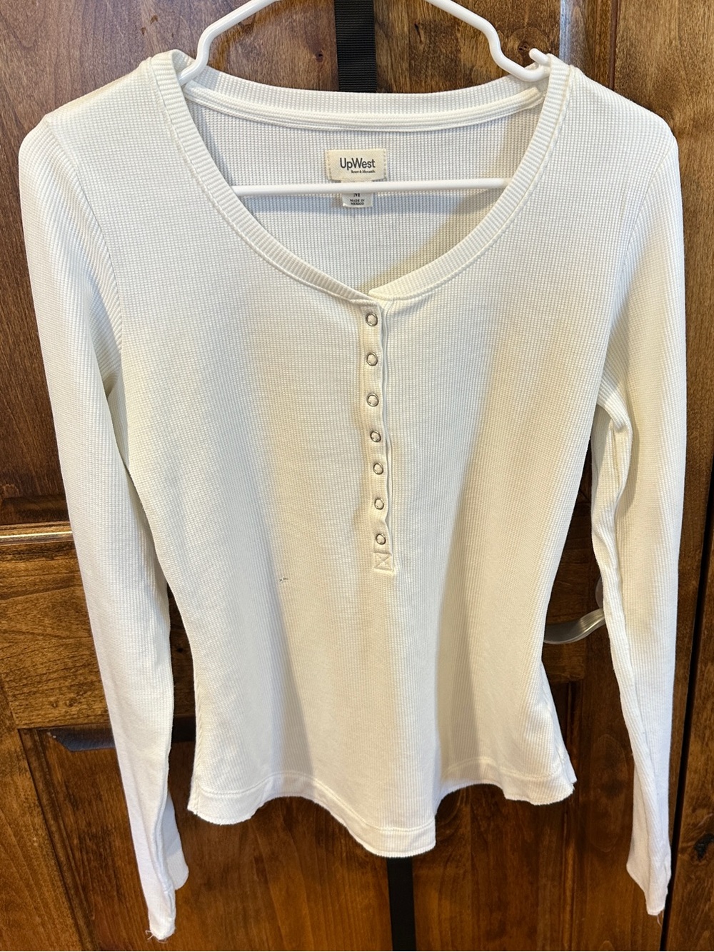 UpWest White Ribbed Henley Long Sleeve Shirt